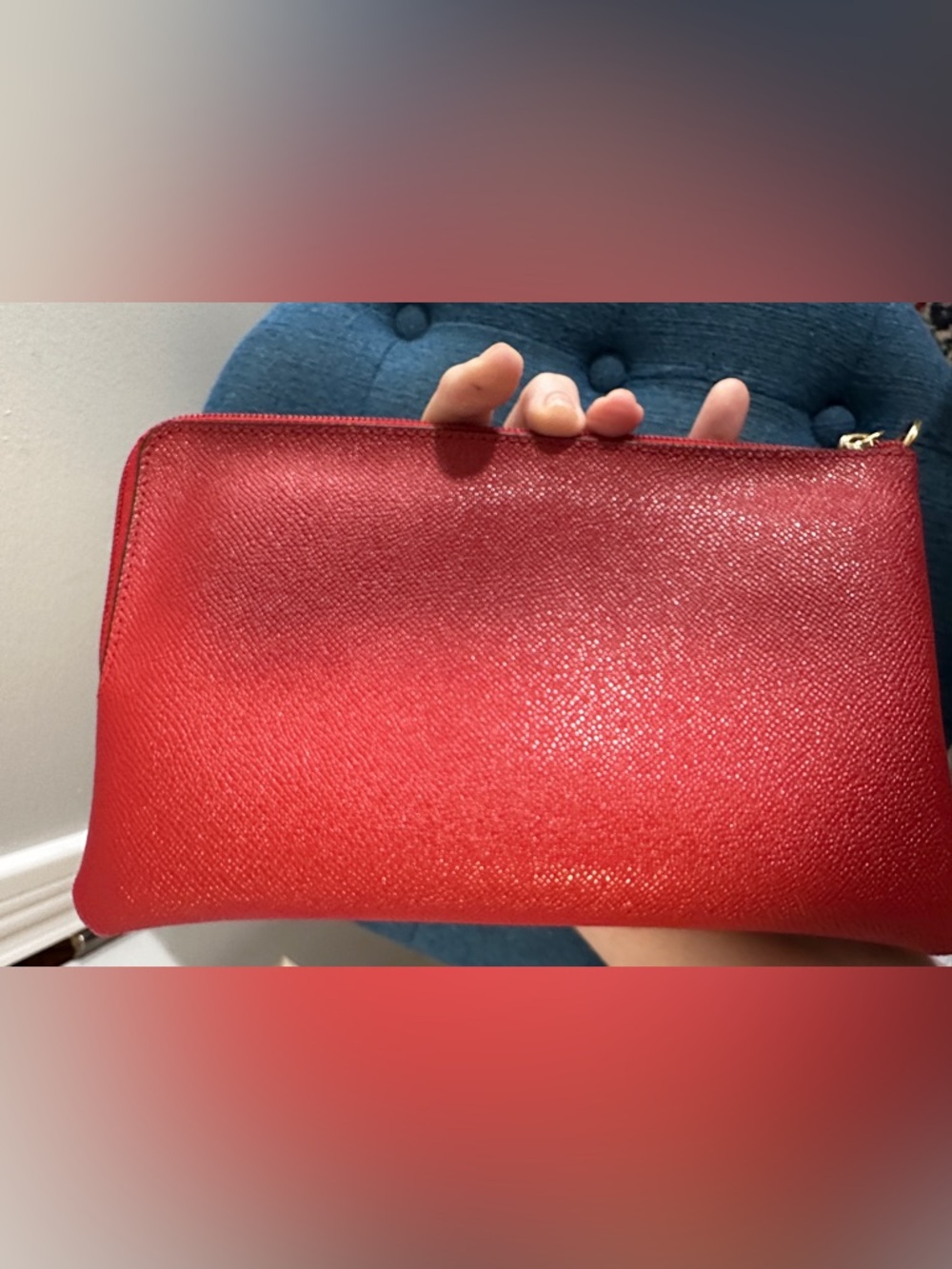 Coach Red Textured Leather Storypatch Pouch - Picture 6 of 9